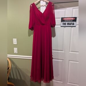 JJs House Burgundy A-line Long Sleeve Dress